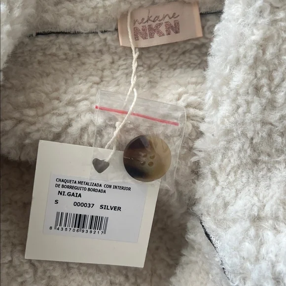 NKN Nekane Gaia Silver Faux Leather Embroidered Aviator Bomber Jacket Small - Picture 9 of 12